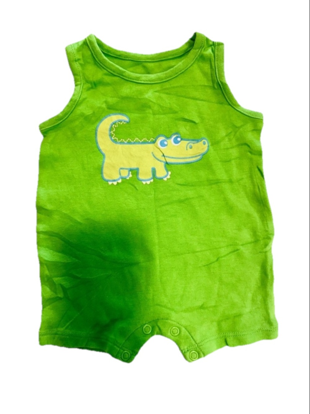 Nevada Green Baby Romper with Yellow Crocodile Applique